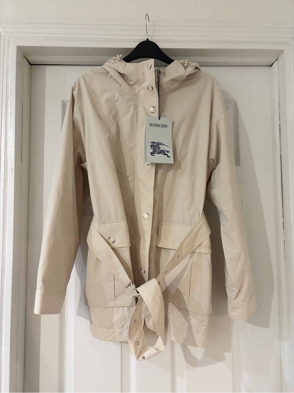 Burberry Light Cream Hooded Trench Jacket us8 new